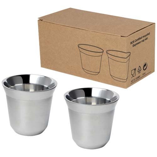 Set di tazze per caffè espresso in acciaio inossidabile certificato RCS da 80 ml Duo