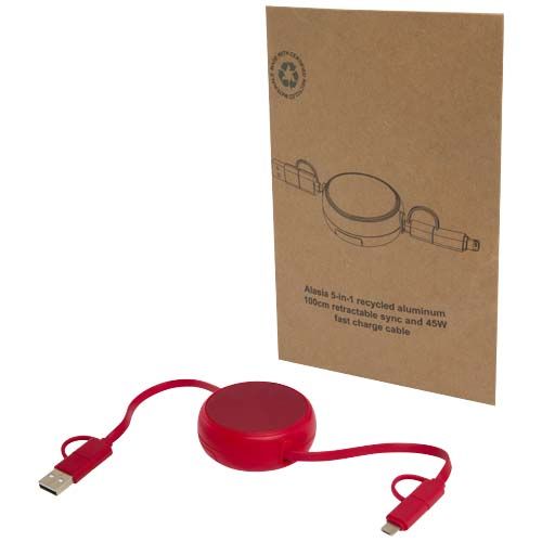 Cavo retrattile 5 in 1 da 100 cm in plastica riciclata e alluminio per la sincronizzazione dei dati e la ricarica rapida da 4