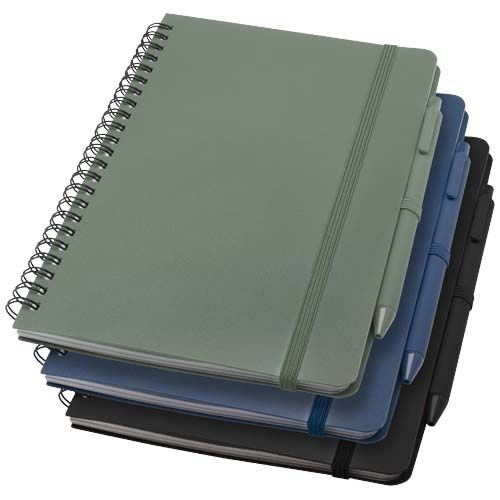 Blocco note formato A5 con copertina rigida in plastica recuperata in prossimità degli oceani e penna a sfera Thalaasa (inchiostro nero)