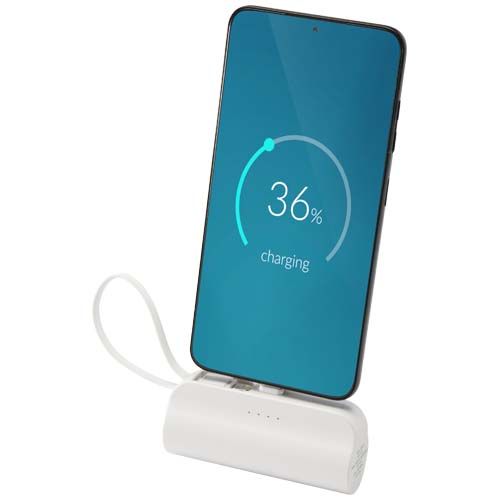 Power bank Tipo-C da 5.000 mAh e 10 W in plastica riciclata con supporto ribaltabile integrato e cavo 2 in 1 Alnair