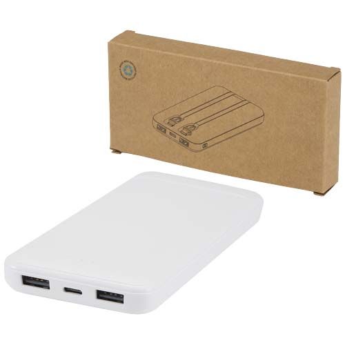 Power bank da 10.000 mAh e 10 W in plastica riciclata con 2 cavi integrati Adhil