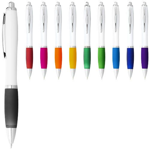 Penna a sfera con fusto bianco e impugnatura colorata Nash (inchiostro blu)