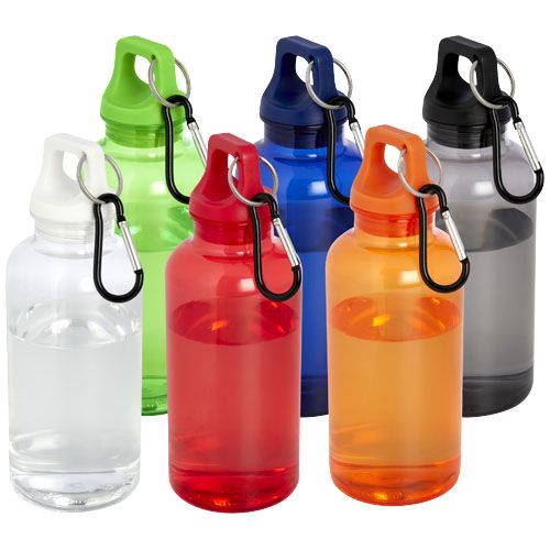 Borraccia in plastica riciclata certificata RCS da 400 ml con moschettone Oregon