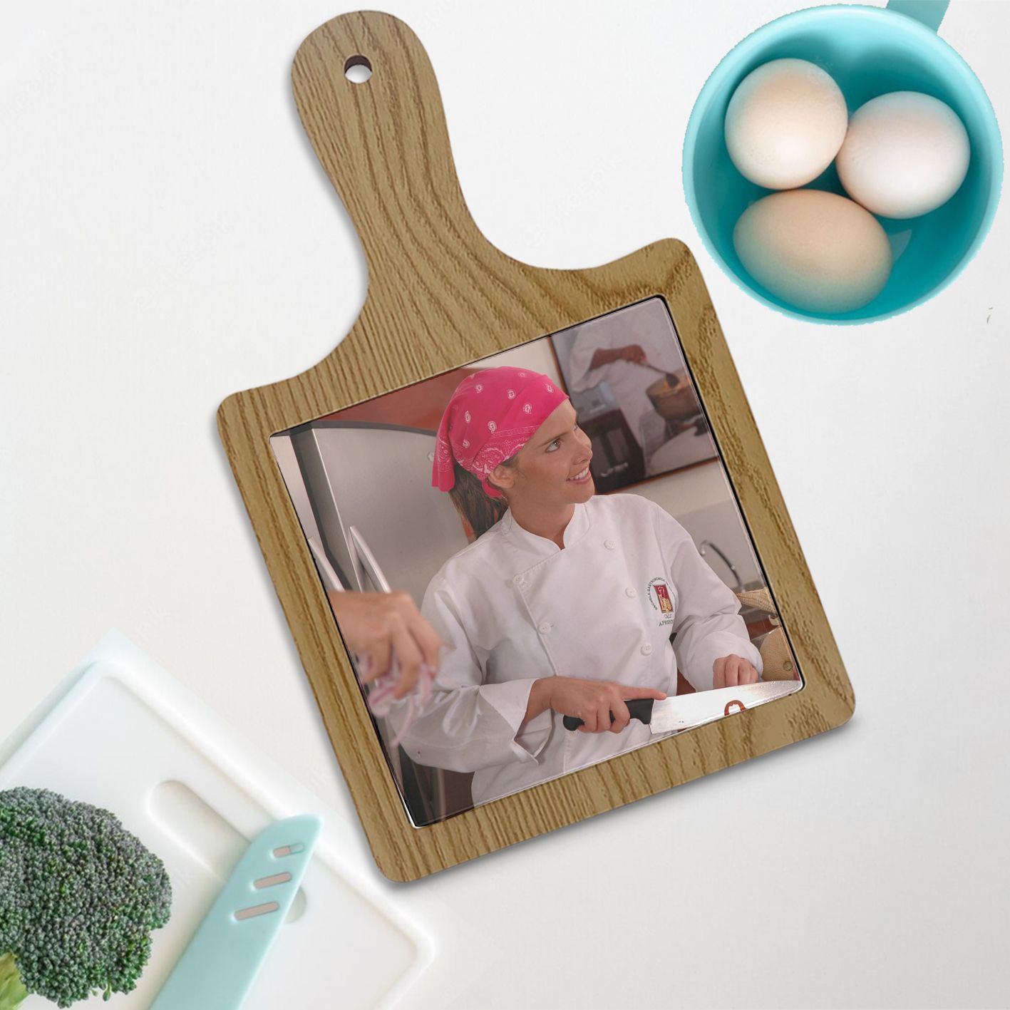 Tagliere in ceramica con manico in legno