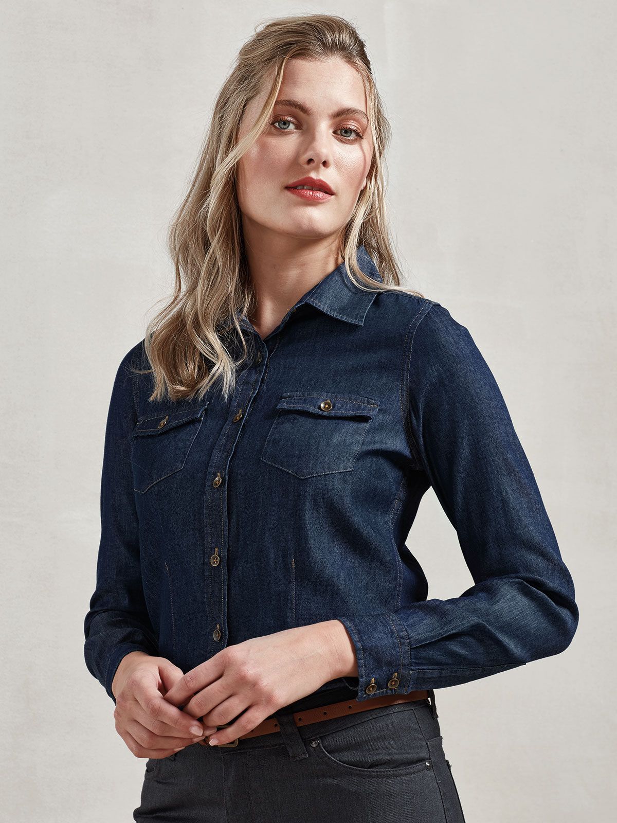 Ladies'' Jeans Stitch Denim Shirt - Premier