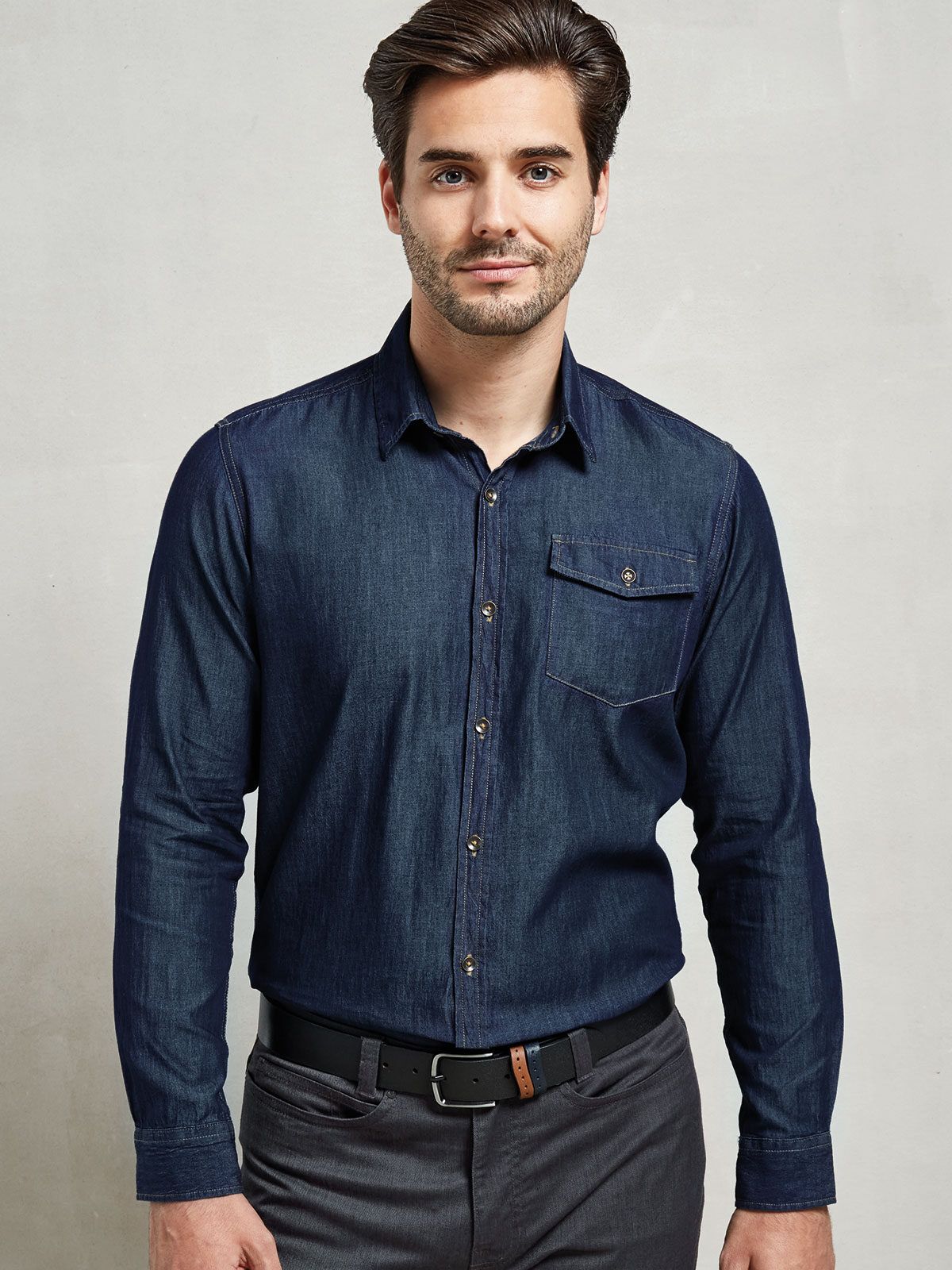 Men''s Jeans Stitch Denim Shirt - Premier