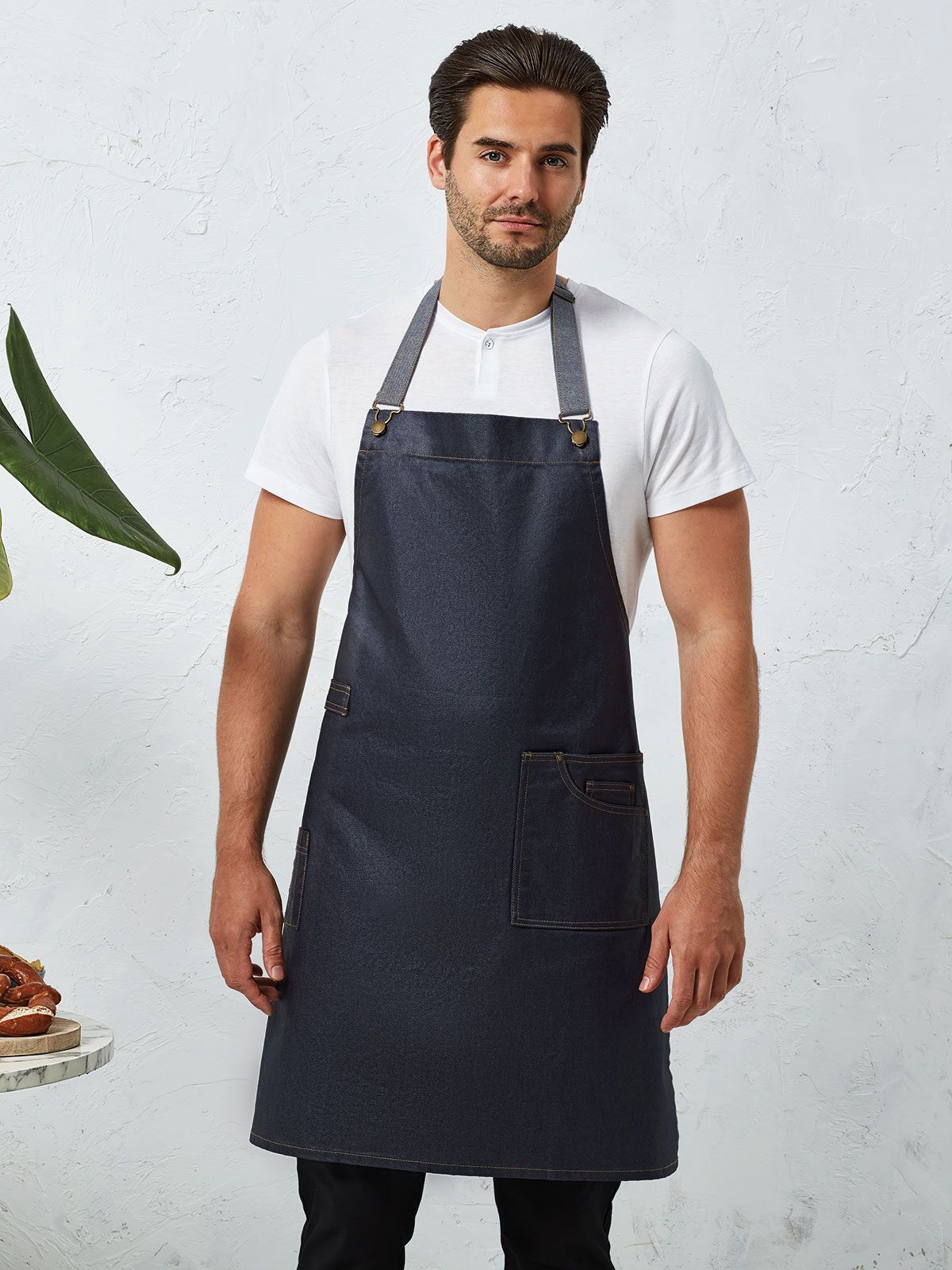District Waxed Look Denim Bib Apron - Premier