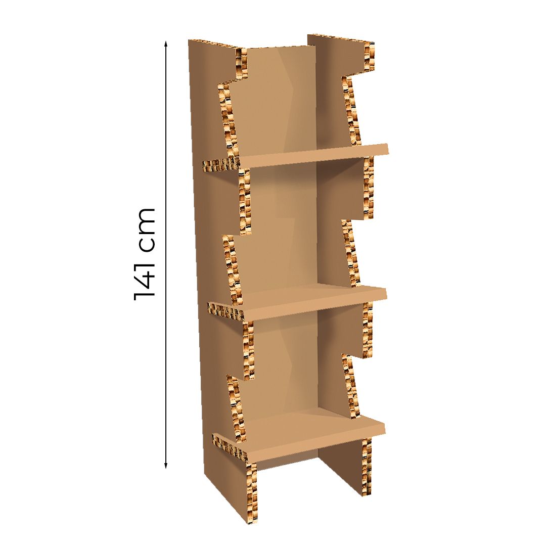 Espositore da terra avana con 3 ripiani Bookend