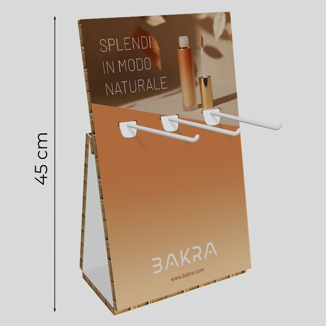Espositore da banco con ganci in cartone alveolare Stick L