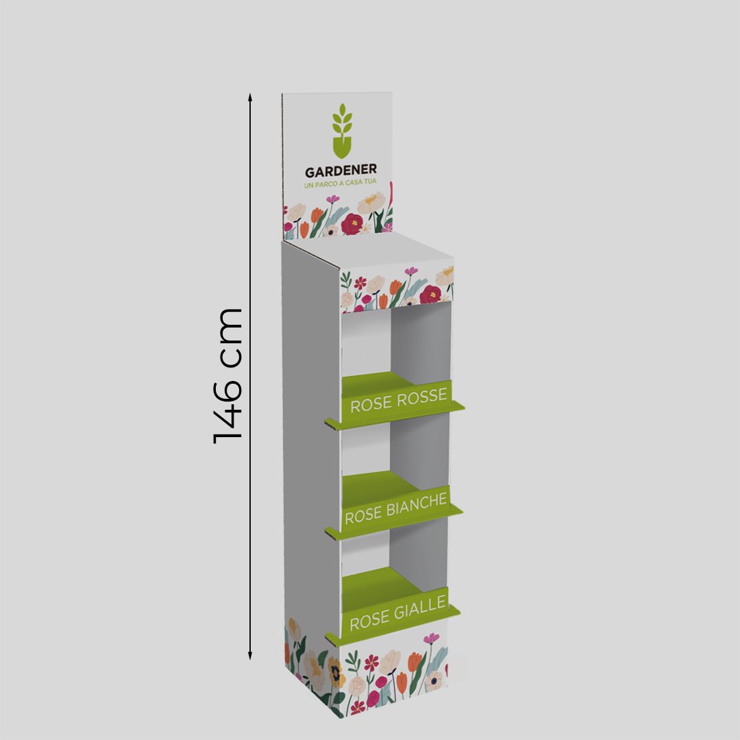 Espositore da terra con 3 ripiani Stack S