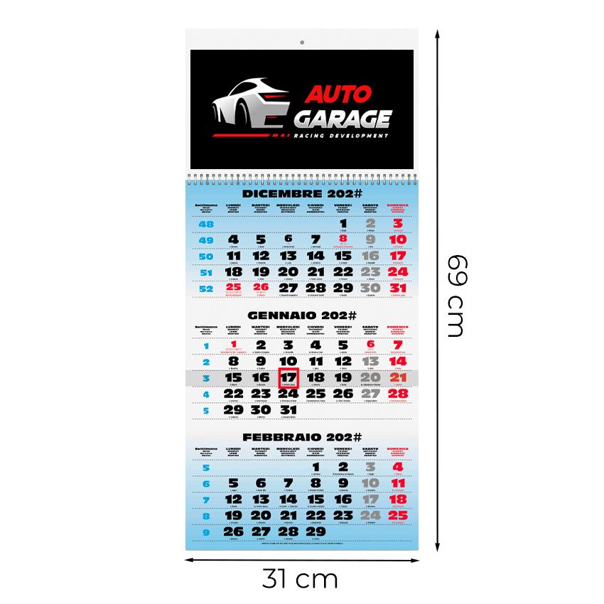 Calendario trittico da parete 31x69 - 12 fogli