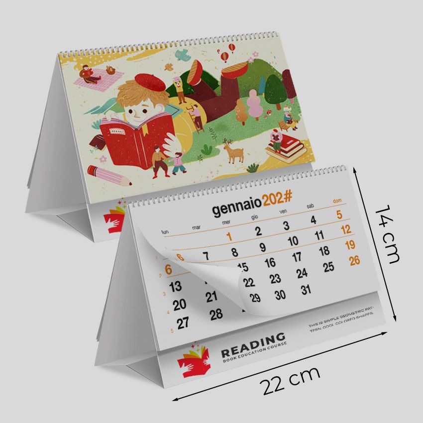 Calendario da tavolo 22x14 - 13 fogli (26 facciate) piedino personalizzato