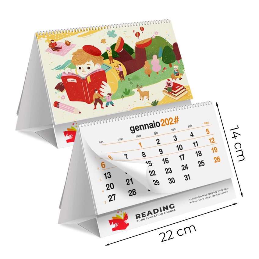 Calendario da tavolo 22x14 - 13 fogli (26 facciate) piedino personalizzato