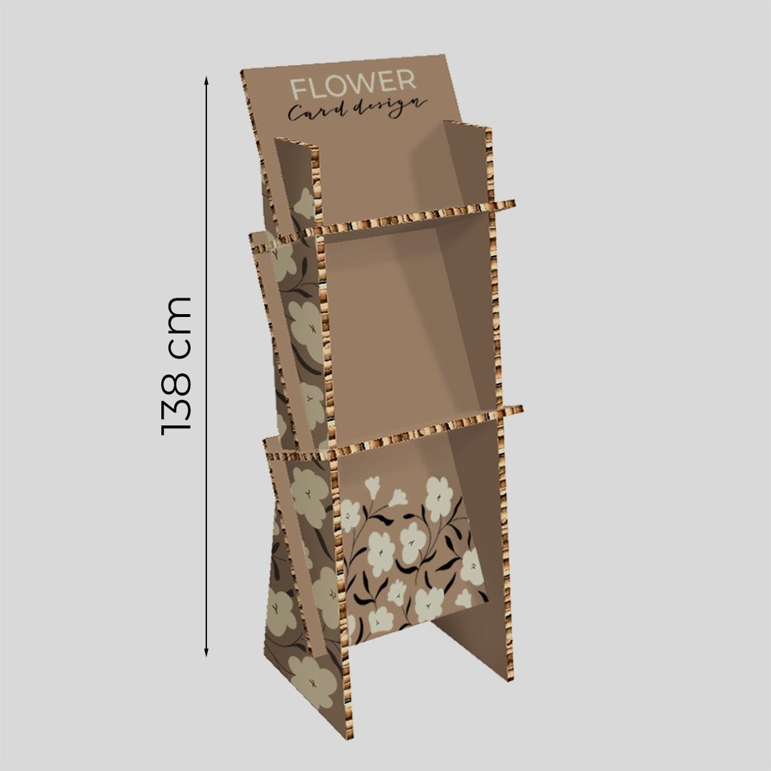 Espositore da terra avana con 2 ripiani Library