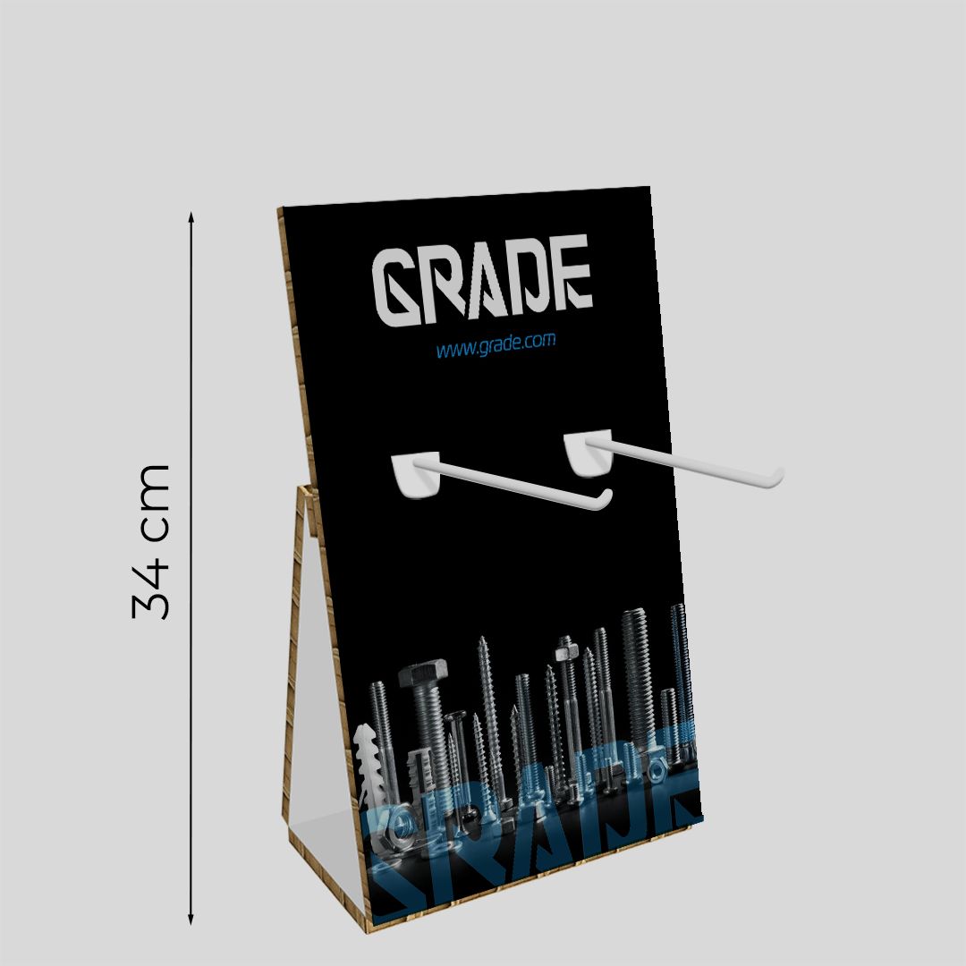 Espositore da banco con ganci in cartone alveolare Stick S